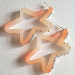 Big star earrings peach rhinestones plastic